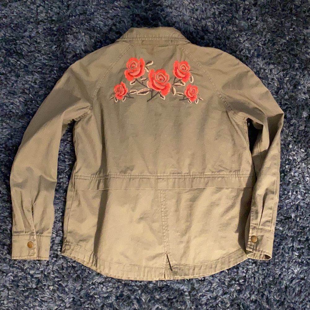 Style & company PS olive embroidered rose 100% cotton jacket new no tags
